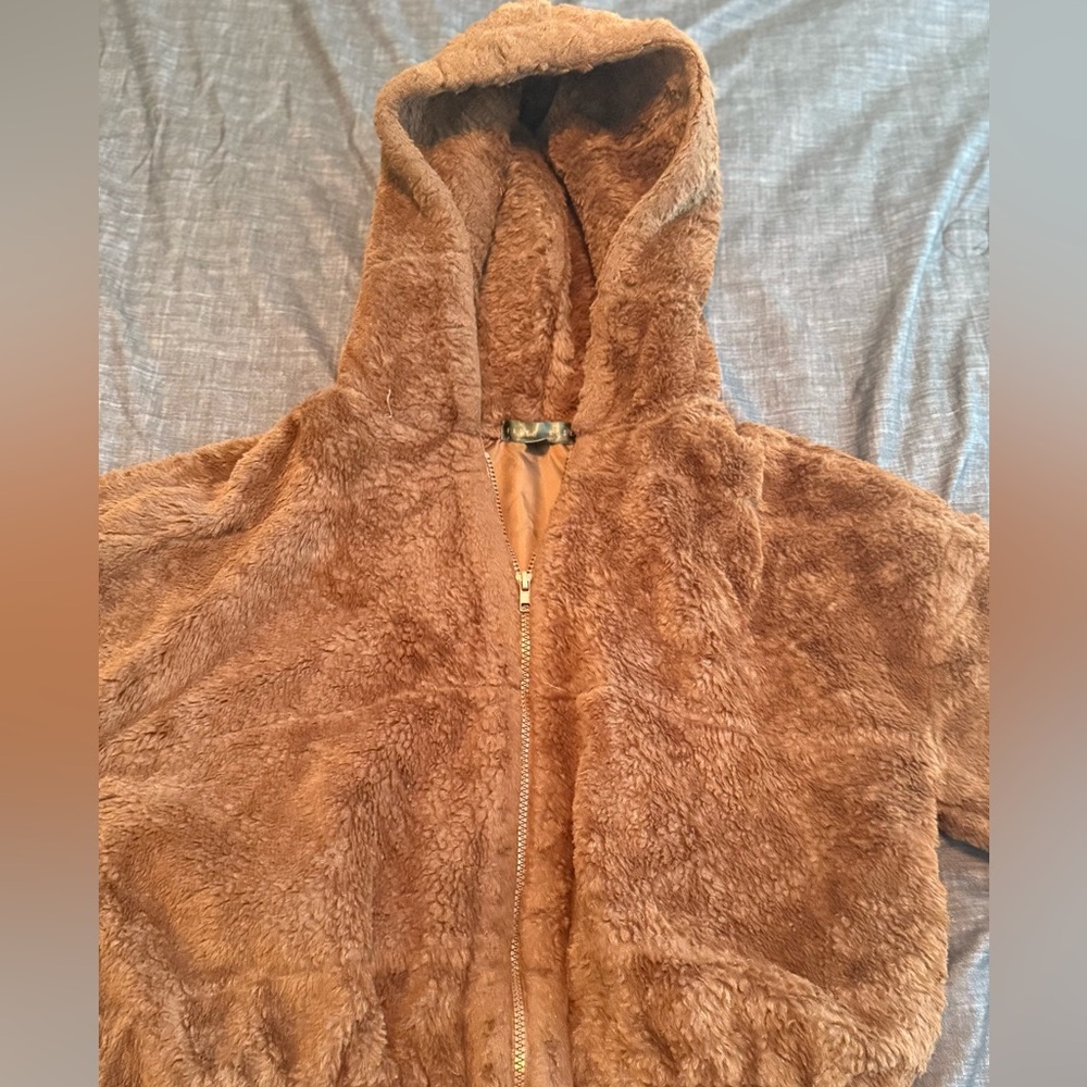 Cozy Slightly Cropped Brown Faux Fur Jacket